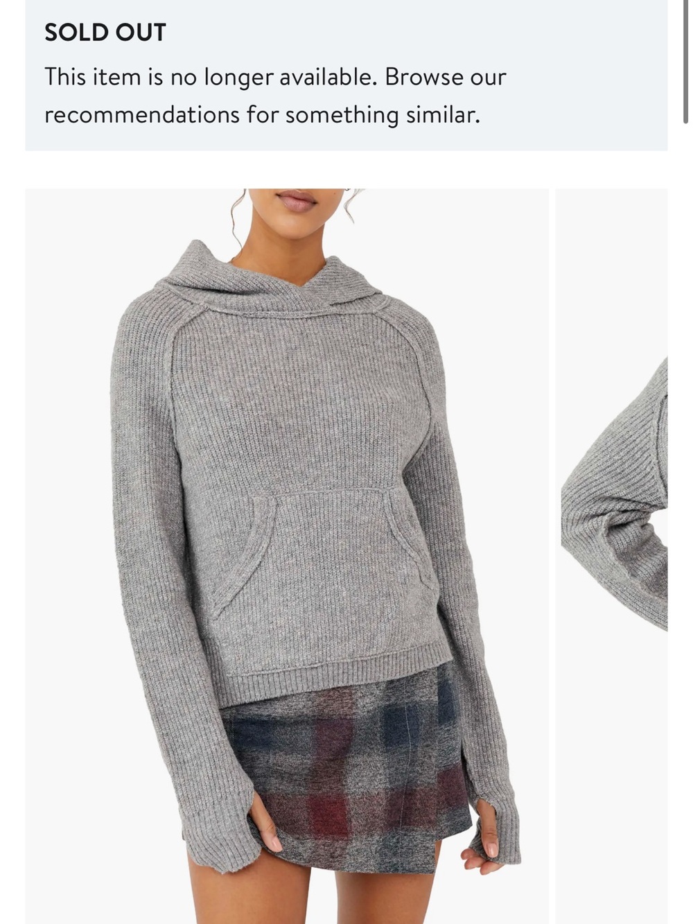 Free People Grey Rib-Knit Hooded Sweater
